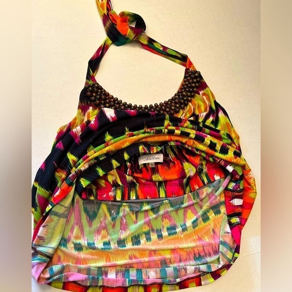 Calvin Klein summer bright color halter top blouse with bead accent Sz S.  Q3 - Picture 7 of 8